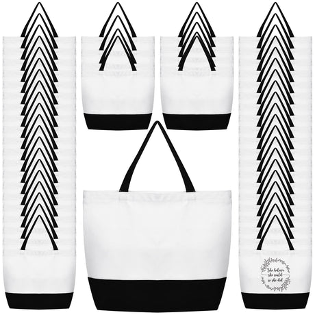 50 Pieces Large Canvas Tote Bags Reusable Grocery Cloth Bags Sublimation Tote Bags Blank Plain Bulk Bags with Zipper Cotton Tote Bag Black White for DIY Crafts for Shopping Women Employee Teachers Sieral