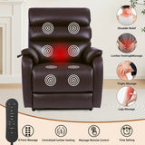 EONIX Dual Motor Lay Flat Power Lift Recliner Chair for Elderly, Electric Leather Lift Chairs for Adults, 400lbs Heavy Duty Power Recliner Lift Sofa with Heat and Massage, Dark Brown EONIX