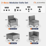 UDPATIO Patio Furniture Set, 8 Inch Armrest Outdoor Sectional Sofa, 6 Piece Wicker Outdoor Furniture Conversation Sets with Waterproof Cover and Coffee Table for Backyard Deck(Grey/Dark Grey) UDPATIO