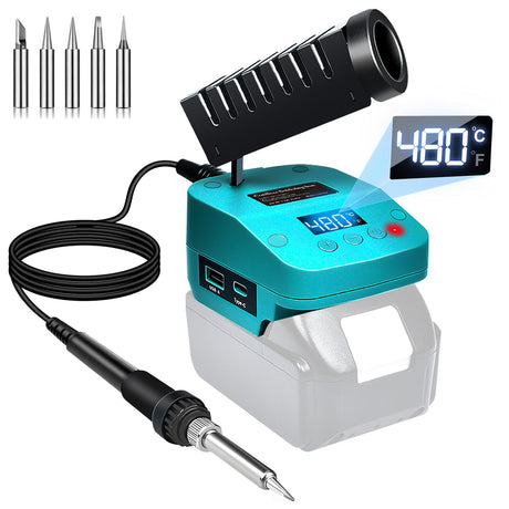 Soldering Iron Station kit Digital LCD Display for Makita 18V Battery, Cordless soldering iron kit with Low Voltage Protection & USB&Type-C Charging Port,°C/ºF Conversion, Calibration Support Fiihio