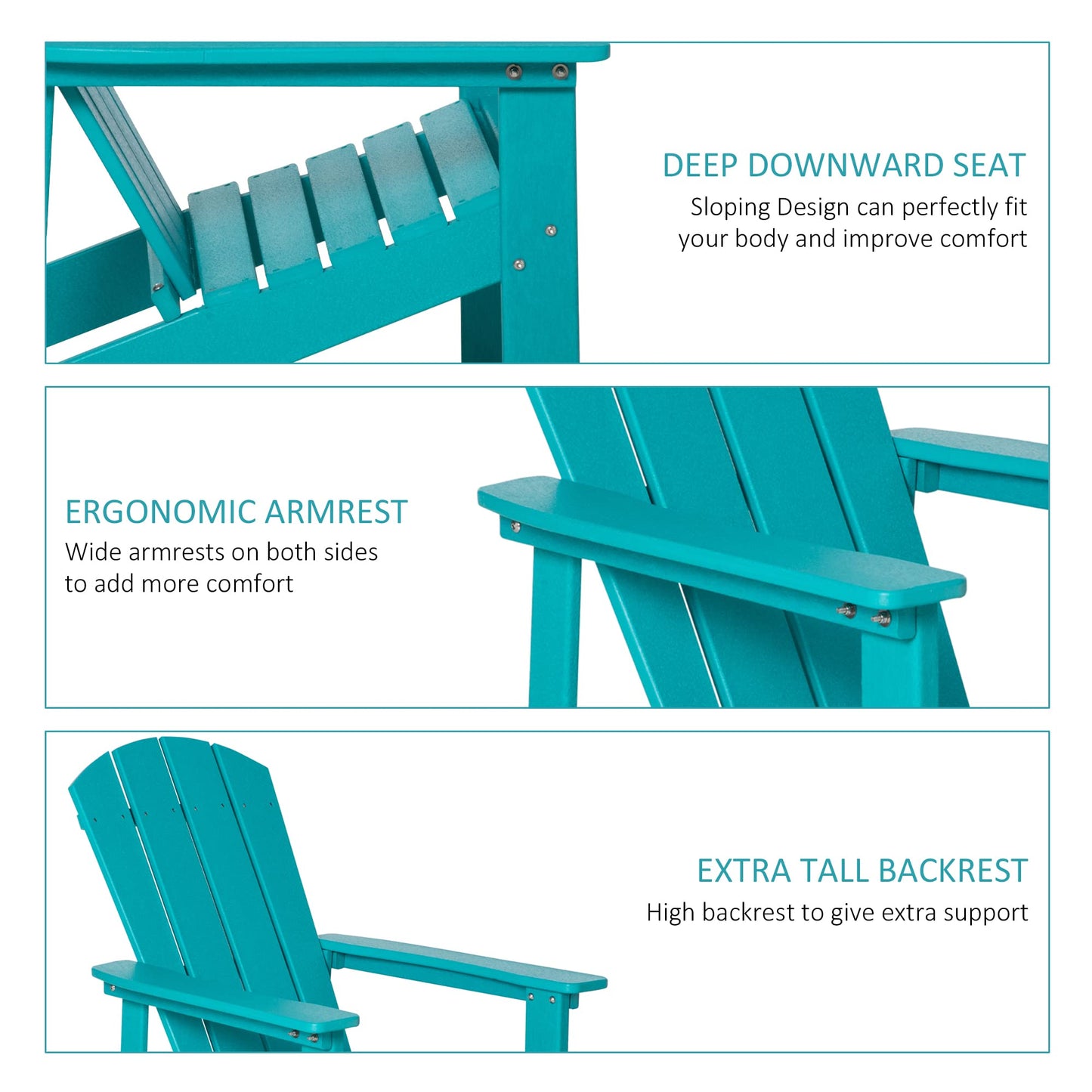 Outsunny Adirondack Chair, HDPE Fire Pit Chair, Weather Resistant Outdoor Chair for Patio, Garden, Backyard, Lawn, Turquoise - WoodArtSupply