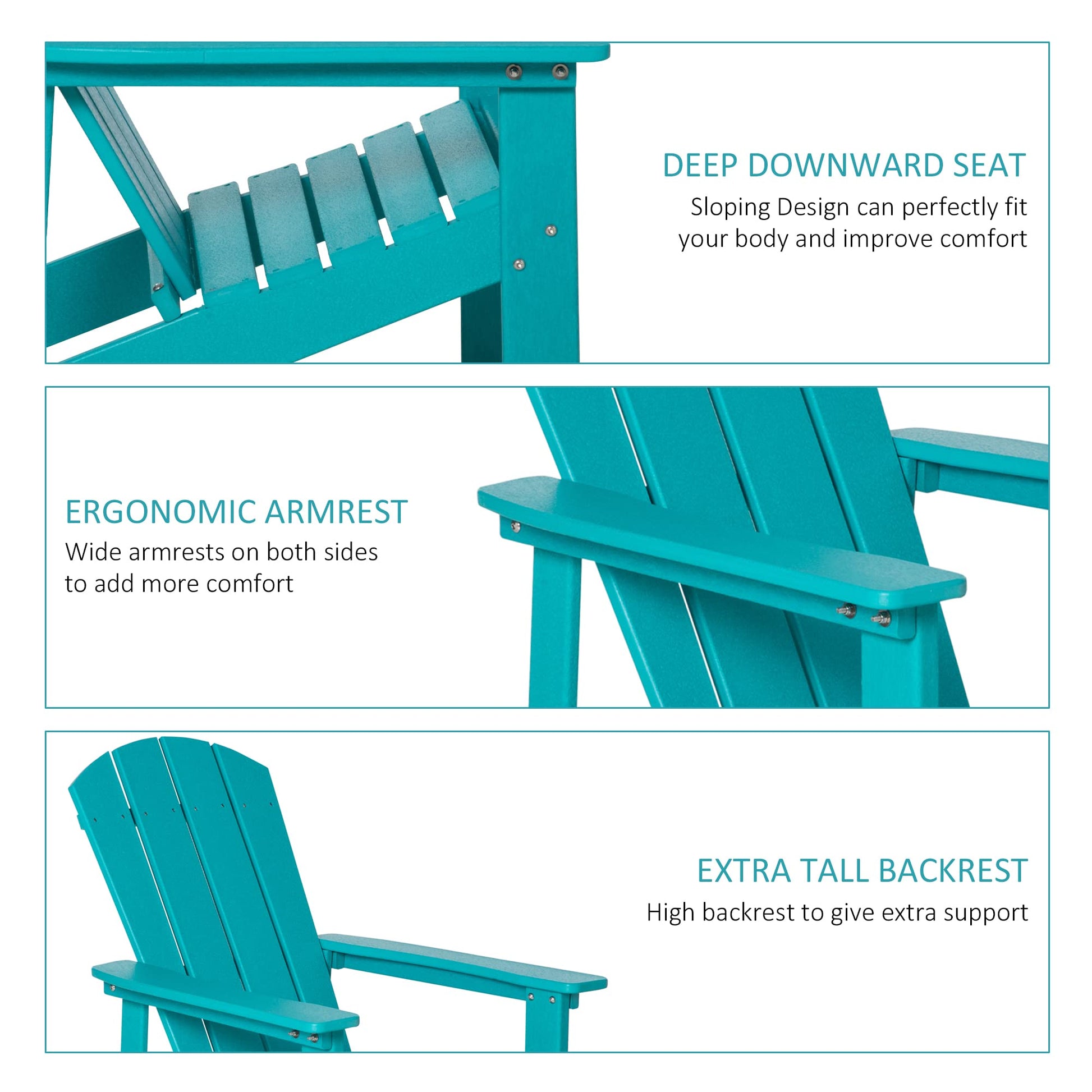 Outsunny Adirondack Chair, HDPE Fire Pit Chair, Weather Resistant Outdoor Chair for Patio, Garden, Backyard, Lawn, Turquoise - WoodArtSupply