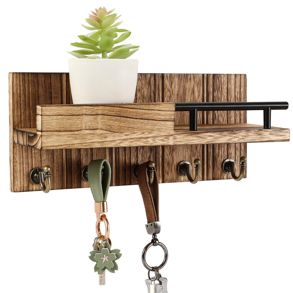 CypherX Key Holder Wall Mount, Decorative Key and Mail Holder for Wall w/Shelf, Farmhouse Wood Keys Organizer for Entryway Hallway Doorway- Home Wall Key Rack CypherX