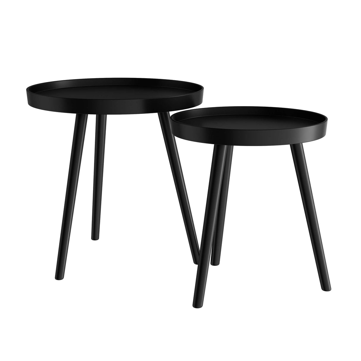 Nesting Side Tables - Set of 2 Round End Tables for Living Room, Bedroom, or Home Office - Accent Table Set with Tray Tops - Mid-Century Modern Living Room Furniture by Lavish Home (Black) Lavish Home