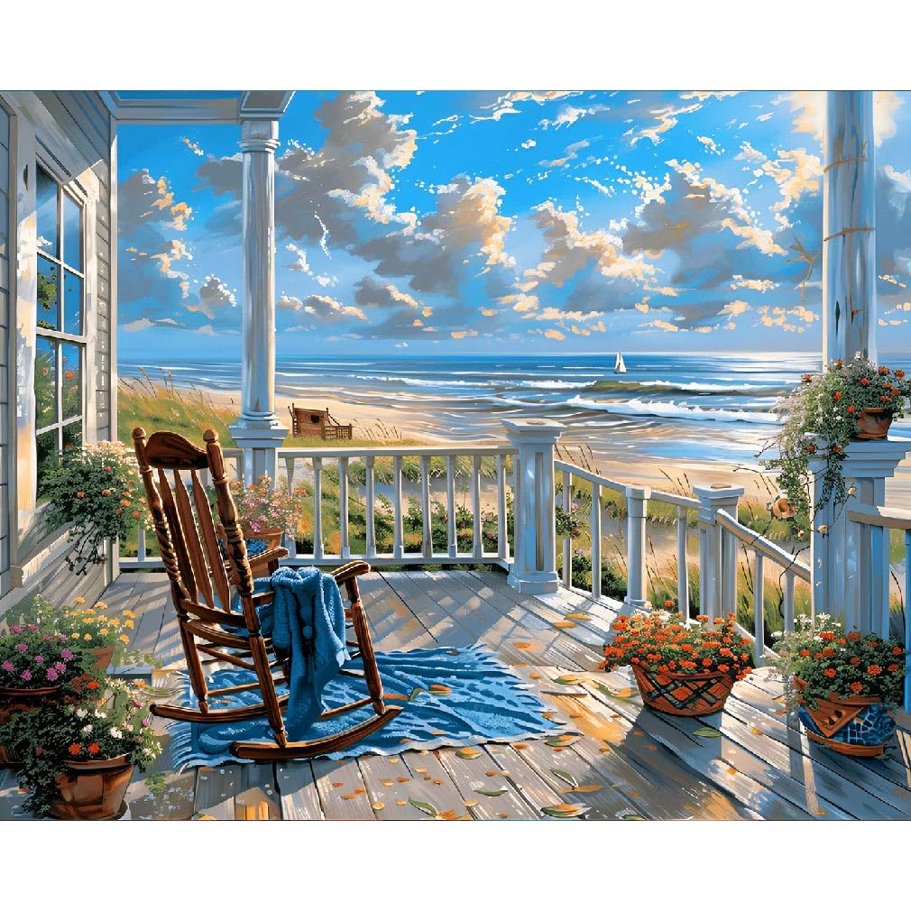 Landscape Paint by Numbers Kit for Adults Beginners, Beach Adult Paint by Numbers on Canvas, Acrylic Painting Crafts for Home Decor (16x20inch) Clendo