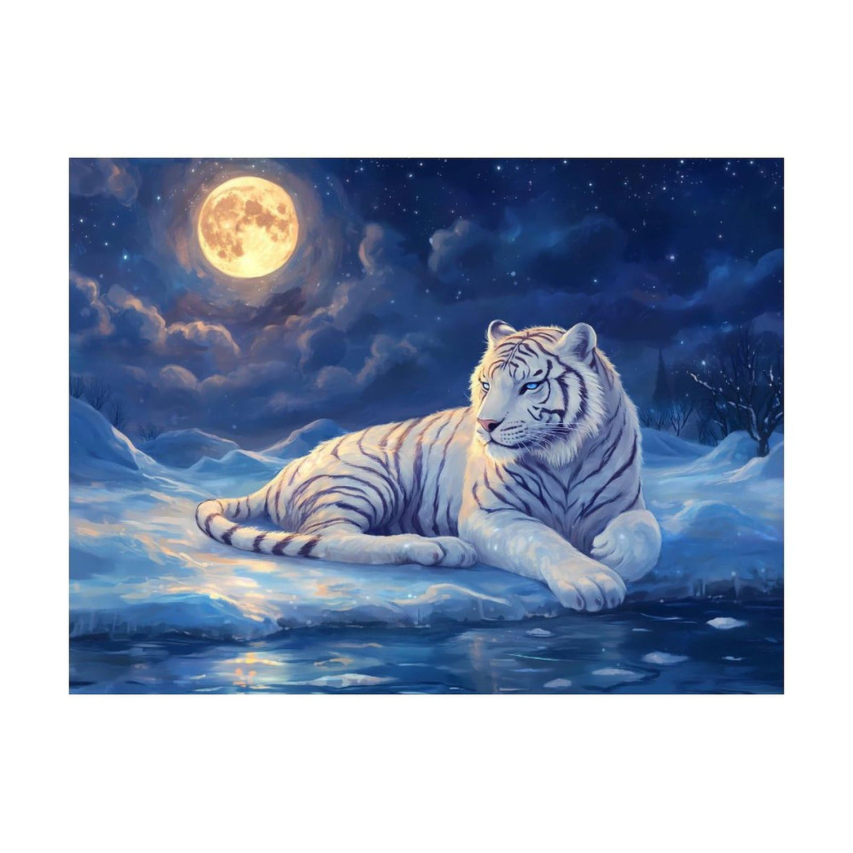 Tryadren Diamond Art Kit for Adults, White Tiger Under Full Moon Diamond Painting for Adults Beginners, 5D DIY Diamond Art Painting Kits Craft for Home Wall Decor 12x16 Inch No Frame Tryadren