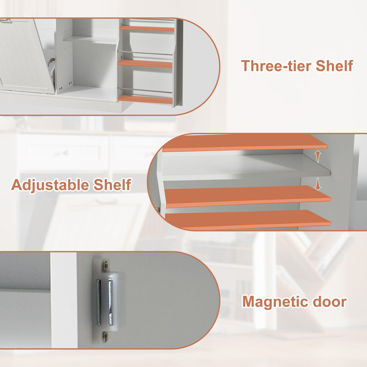 AHB 13 Gallon Tilt Out Trash Bin Cabinet with 2 Drawers, Adjustable Shelves,Kitchen Storage Cabinet with Garbage Bin Tilt Out Laundry Hamper for Kitchen, White AHB