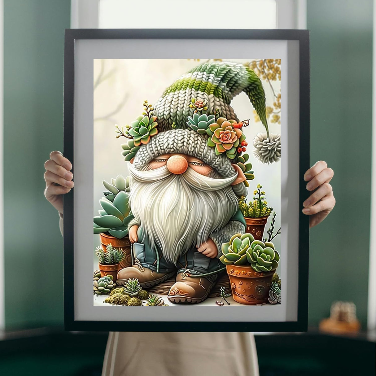 MBNTJHT DIY Easy Gnome Paint by Numbers Kit for Adults,Unframed Succulents Gnome Oil Paint by Number Kits for Beginner,Acrylic Painting Kits for Home Wall Decor 16X20 Inch. MBNTJHT