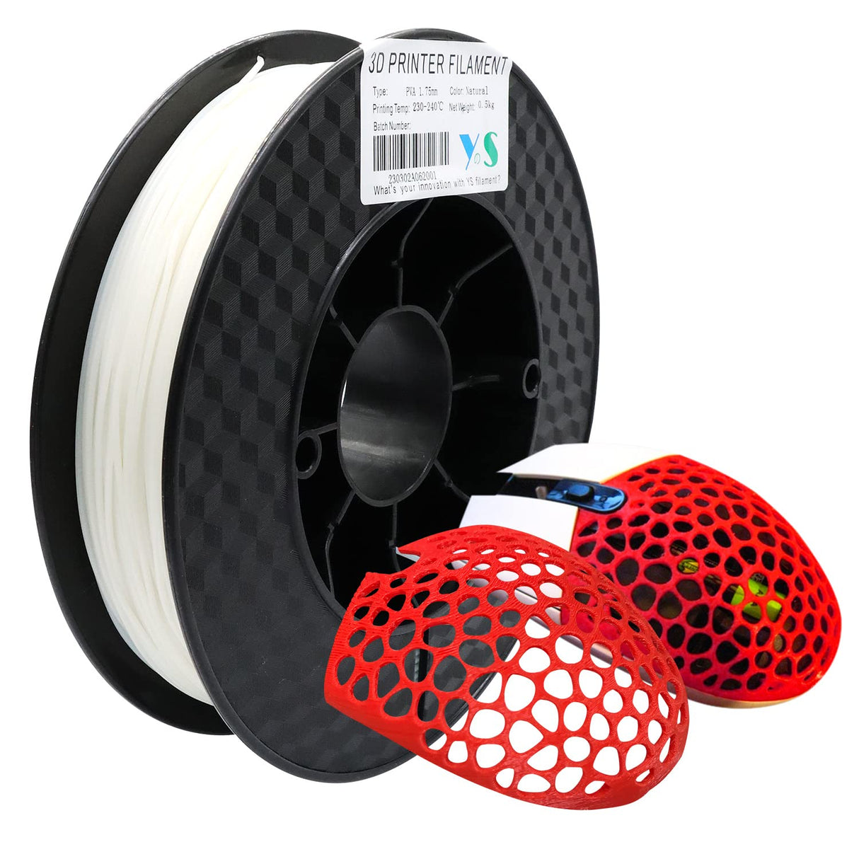 Yousu PVA Filament 1.75mm, Water Soluble Support 3D Printer Filament, 0.5kg, Natural PVA, Softens in 55-60°C Water Temperature for Easy Removal of Filament Support Yousu