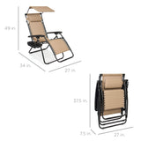 Best Choice Products Folding Zero Gravity Outdoor Recliner Patio Lounge Chair w/Adjustable Canopy Shade, Headrest, Side Accessory Tray, Textilene Mesh - Beige Best Choice Products