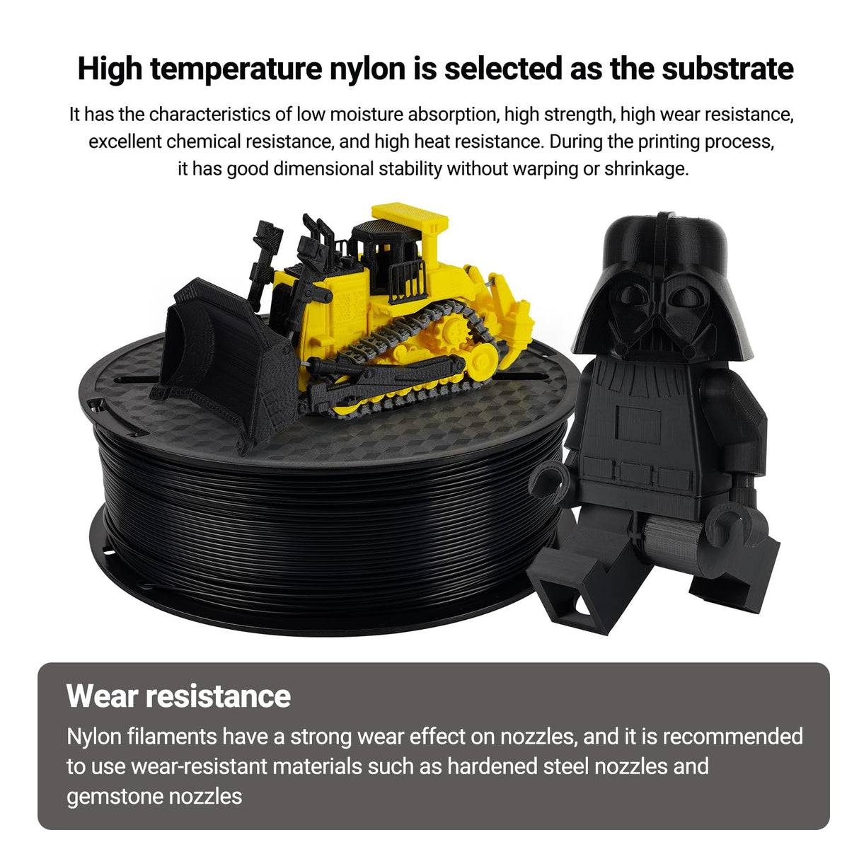 Kingroon Nylon 3D Printer Filament, Dimensional Accuracy +/- 0.03 mm, 1 kg Spool(2.2lbs), 1.75 mm, Black Kingroon