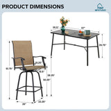 MFSTUDIO Patio Bar Set of 7, Outdoor Bar Height Table and Chairs, 1 x Heavy Duty Metal Slat High Top Bar Table with 6 x Swivel Outdoor Bar Stool, Breathable Textilene Fabric MFSTUDIO
