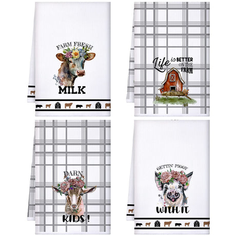 Mixweer Set of 4 Decorative Kitchen Towels Farm Dish Towels Dish Cloths Absorbent Retro Color Hand Towels Tea Dish Washcloths for Cooking Baking Housewarming Gift 15.75 x 23.62 in Mixweer