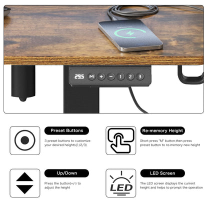 Saedew Electric Adjustable Standing Desk, Sit Stand Desk with Power Outlets & LED Lights 48”Adjustable Height Standing Desk with Drawers Adjustable Table Desk Riser for Home Office - WoodArtSupply