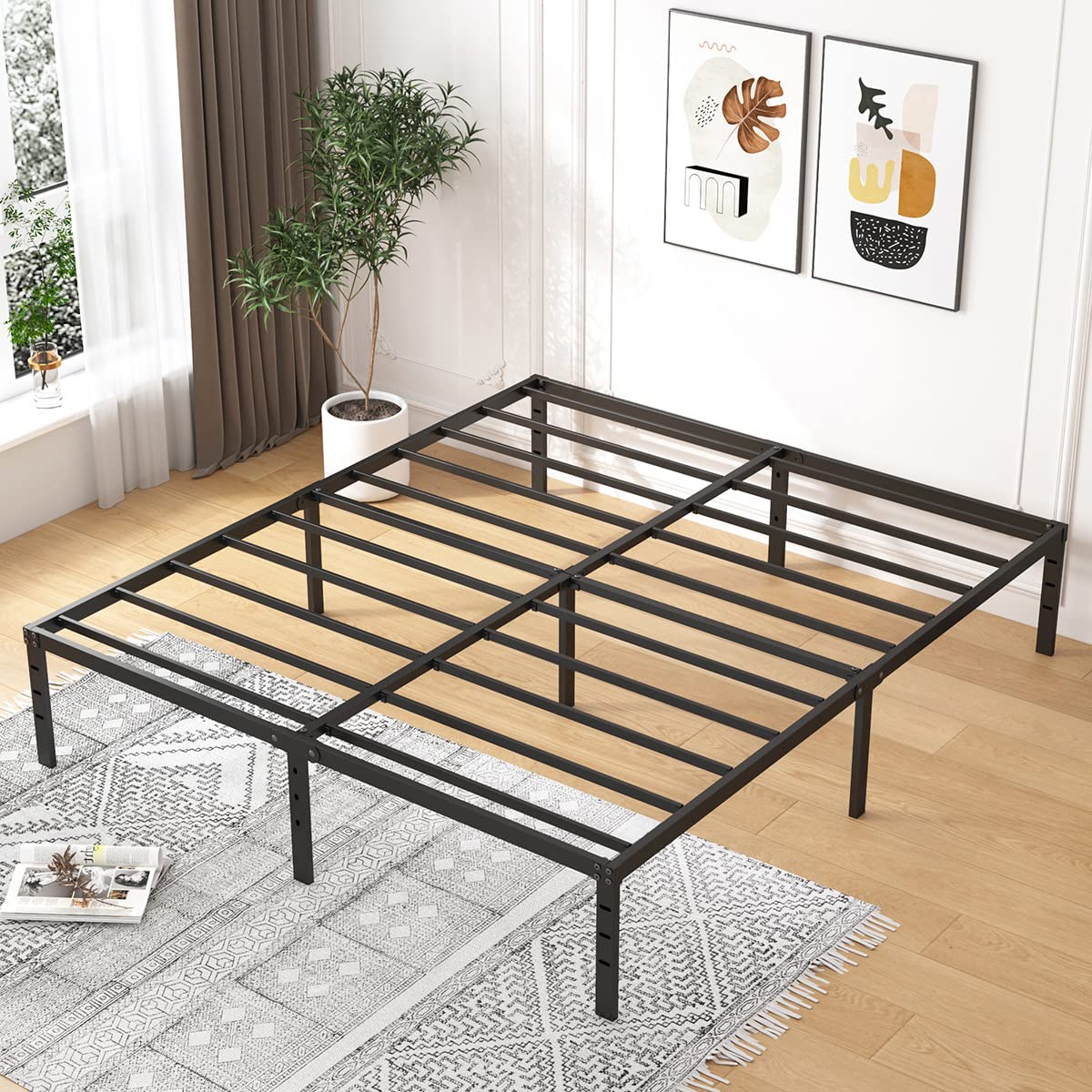 ALDRICH Heavy Duty 18 Inch Black Metal King Size Bed Frame with Noise-Free Assembly ALDRICH