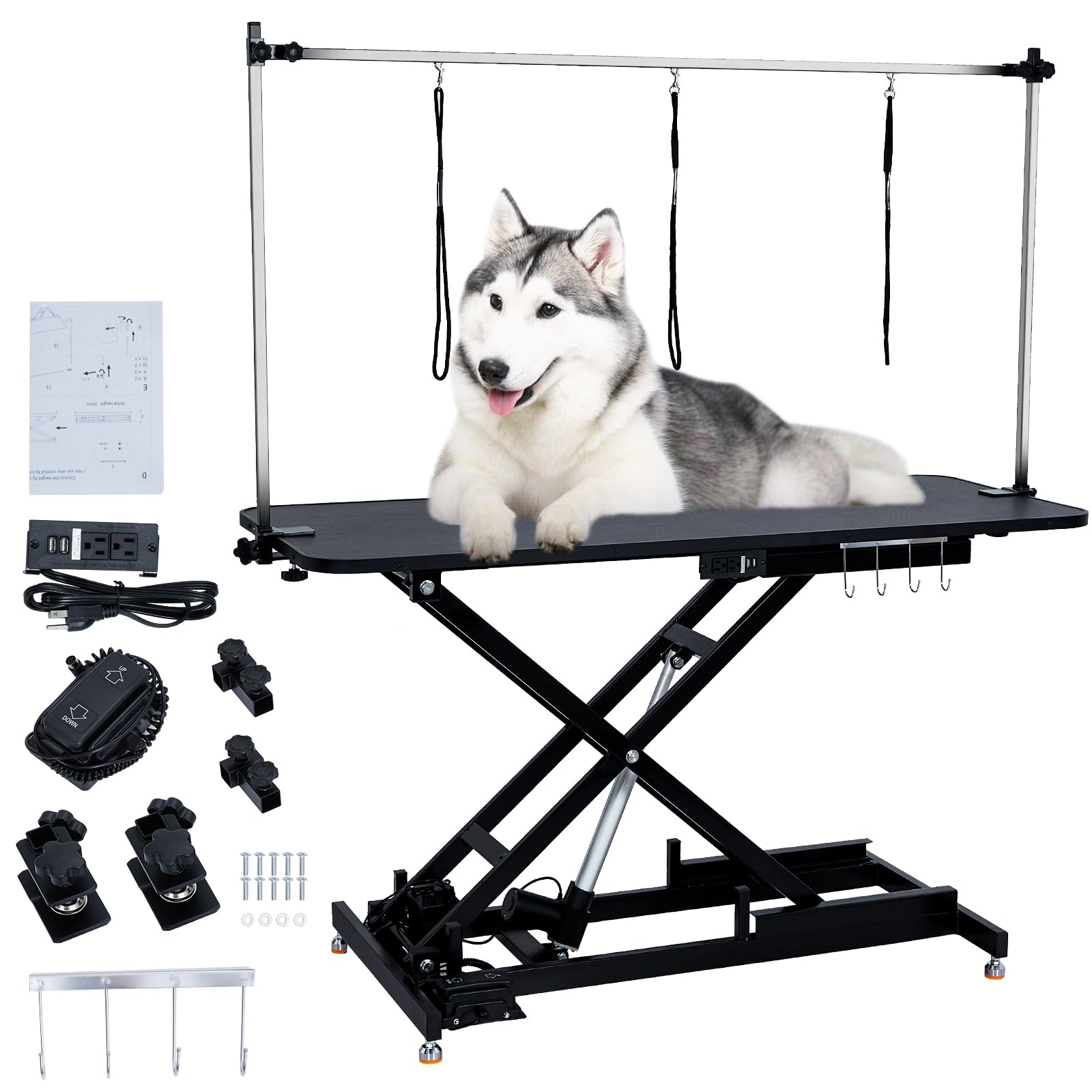 GarveeLife 60" Hydraulic Dog Grooming Table for Pet, Heavy Duty Structural Hydraulic Max Load 350Lbs Professional Pet Grooming Table with Adjustable Overhead Arm & Noose Height Range 9.4''-39 - WoodArtSupply