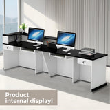 Huariifowm Modern Reception Desk Counter with with Counter & Lockable Srotage Drawers Office Wooden Front Desk with Keyboard Holder for Office (Pure White+Black/Left, 87" L*24" W*39" H) Huariifowm