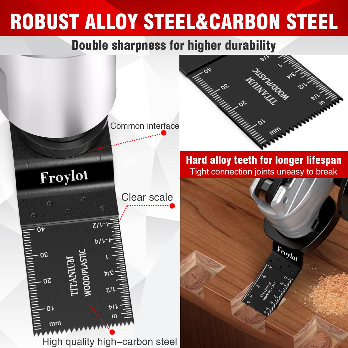 49pcs Titanium Oscillating Tool Blades High-Carbon Steel Multitool Blades, Universal Multi Tool Blades Kits for Metal Wood Cutting, Fit Dewalt Bosch Milwaukee Ryobi Rockwell Fein Makita FROYLOTㅤ