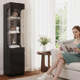 MEISSALIVVE Glass Display Cabinet, 3-Tier Display Case with 7 Color Led Lights, 70.87''H Lighted Curio Cabinet for Collectibles, Trophy, High Gloss, Black MEISSALIVVE