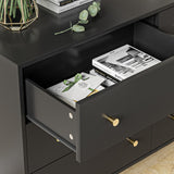 HOUROM Black Dresser, Modern 6 Drawer Double Dressers, Wood Chest of Drawers for Living Room, Hallway, Entryway HOUROM