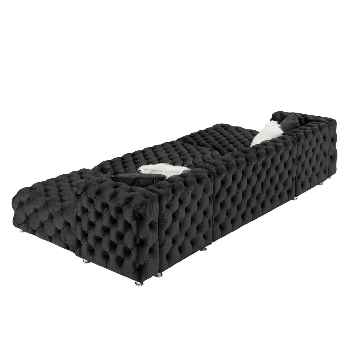 THSUPER 145'' Luxury Velvet Upholstered Chesterfield Oversized U Shaped Sectional Sofa Couch for Living Room, Couches with Button Tufted Design and Comfortable Seating and 4 Pillows. Black THSUPER