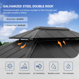 Amopatio 12' X 14' Hardtop Gazebo Permanent Aluminum Gazebos with Galvanized Steel Double Roof for Patio Lawn and Garden,Included Curtains & Mosquito Netting,Grey Amopatio