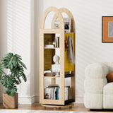 PulSpeed 360° Rotating Bookshelf 59" Tall - 4-Tier Solid Beech Wood & Iron Shelf DIY Pegboard, Anti-Tip Design Heavy Duty Storage for Small Space/Office/Living Room/Nursery/Apartment/Kid's Room PulSpeed