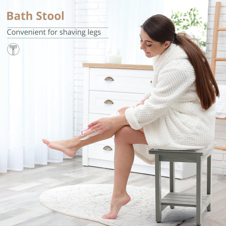LUE BONA HDPS Shower Benches for Inside Shower, Gray Shower Stool for Shaving Legs with Shelf, Waterproof Shower Chair Seat for Spa Bathroom, Weather Resistant/Non-Slip/Handles/Indoor or Outdoor Use LUE BONA