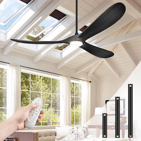 BOOSANT 72" Ceiling Fans with Lights and Remote Control, Outdoor Ceiling Fan with Lights High CFM Quiet 3 Blade Wood Walnut Ceiling Fan, Modern Propeller Ceiling Fan for Outdoor/Indoor,Matte Black BOOSANT