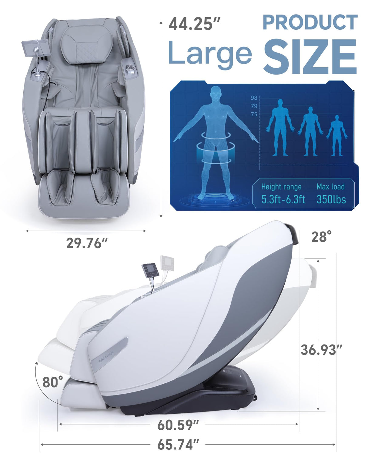 Stylish Massage Chair Full Body Zero Gravity Massage Chair Rocking Sleep Mode SL 3D Yoga Stretch Massage with Heat Wireless Phone Charge Upgraded Calf +11cm 12+ Modes Screen Touch Large Size White G CareTech