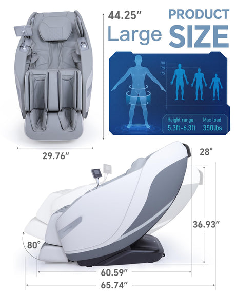 Stylish Massage Chair Full Body Zero Gravity Massage Chair Rocking Sleep Mode SL 3D Yoga Stretch Massage with Heat Wireless Phone Charge Upgraded Calf +11cm 12+ Modes Screen Touch Large Size White G CareTech
