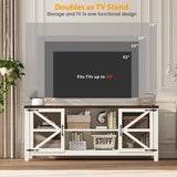 Algglobuy Modern Farmhouse Tv Stand for TVs up to 70 Inch, 58 Inch Entertainment Center with Iron Mesh Door & 2 Adjustable Shelves, Media TV Console Table for Living Room, White (White, 58 Inch) Algglobuy
