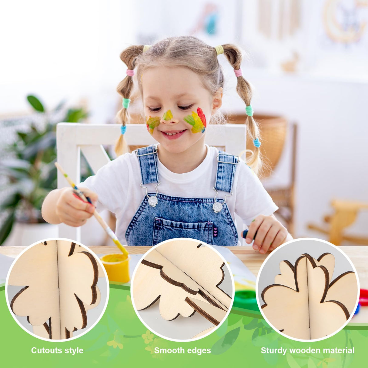 COCHIE DIY 3D Flower Spring Wood Crafts to Paint for Kids Adults, Paintable Unfinished Wooden Slices for Craft, Flowers Cutouts Ornaments for Painting Decorations (24 PCS) COCHIE