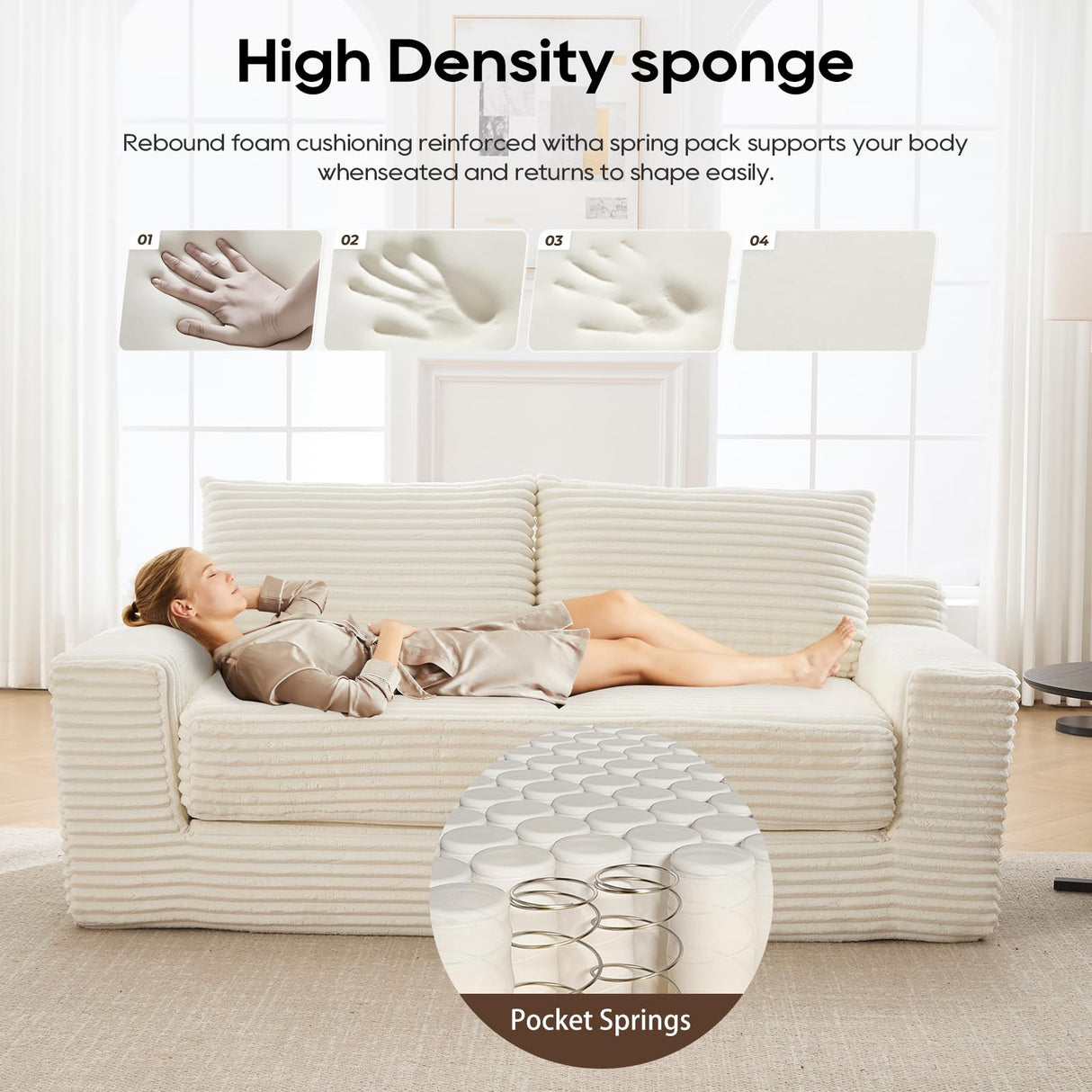 GNIXUU Corduroy Cloud Loveseat Sofa, 2 in 1 Convertible Sleeper Sofa with Fixed-Shape Frame, Comfy Folding Boneless Love Seat Couches for Living Room, Apartment, Small Spaces Beige GNIXUU