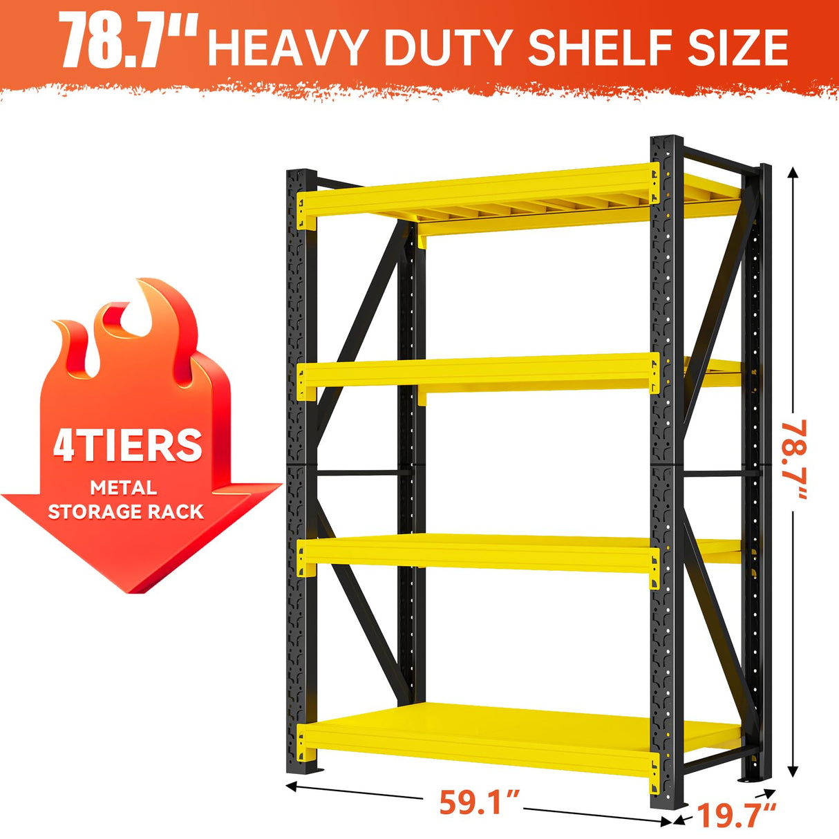 SXJJAR 5000LBS Garage Shelving Heavy Duty, 59” W Storage Shelves, 4-Tier Adjustable Metal Storage Shelves, Steel Industrial Shelving Unit, Metal Shelving for Garage, Basement, Warehouse (59x20x79in) SXJJAR