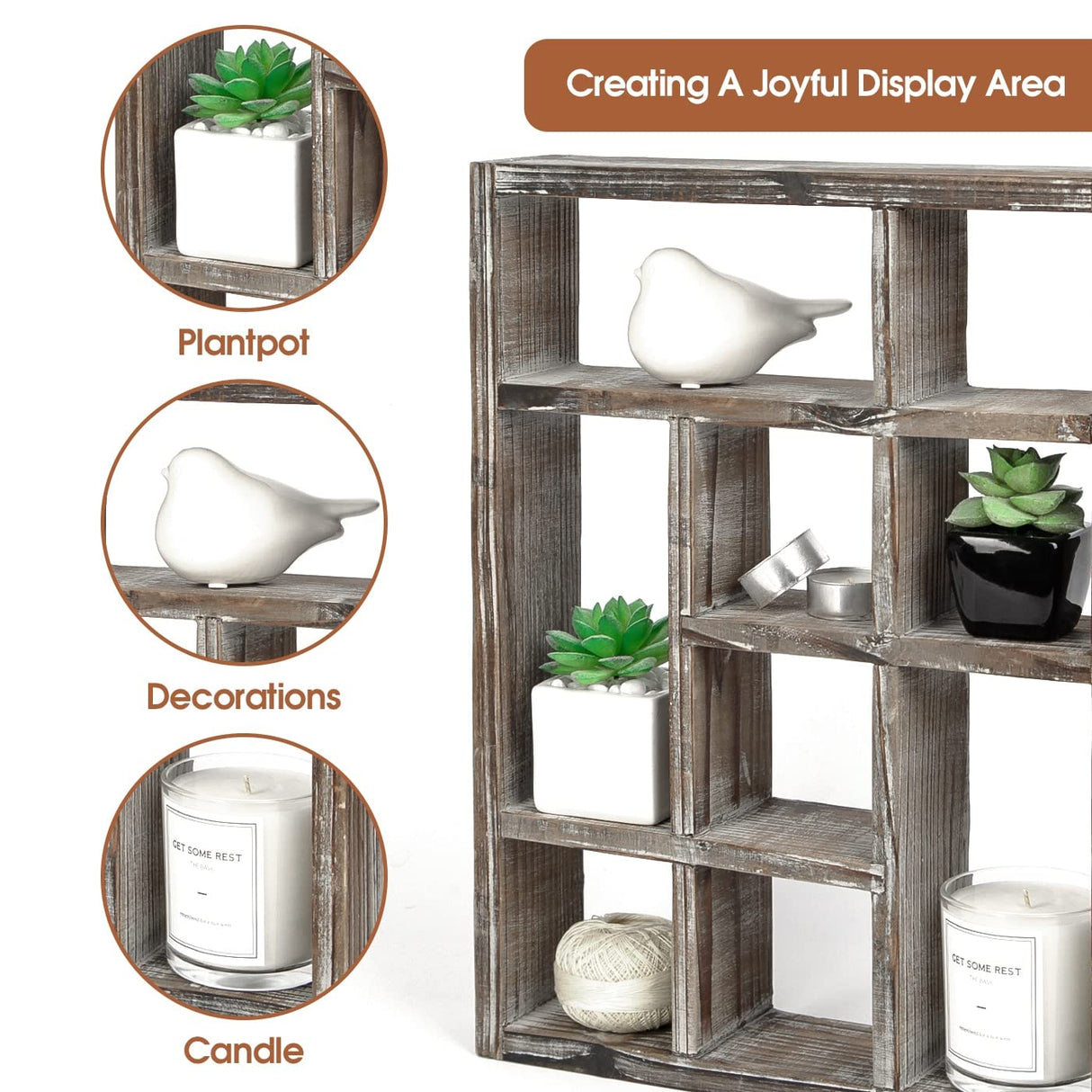 J JACKCUBE DESIGN Rustic Multi-Slot Shelf Cube Display 9 Compartment Shadow Box Wall mountable Shelf for Collection Square Freestanding Case Farmhouse Décor - MK570A (Rustic Wood) J JACKCUBE DESIGN