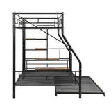 Twin Over Full Bunk Bed with Trundle and Stairs, Metal Bunk Bed with Storage, Black Bellemave