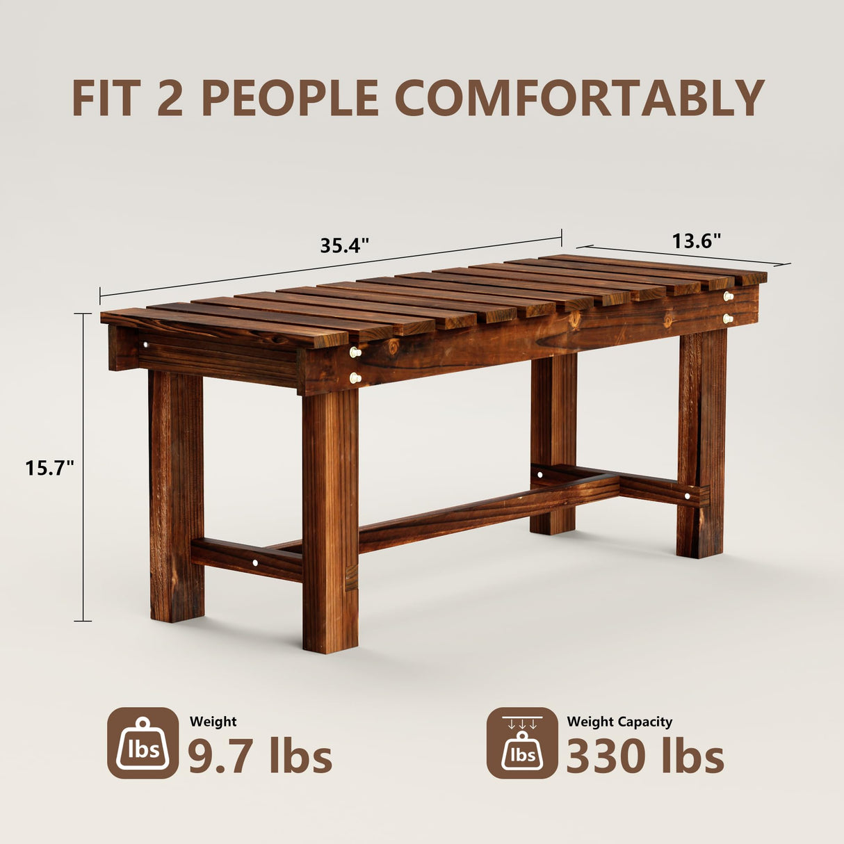 Outdoor Garden Bench, Weatherproof Patio Benches 2-Person Seat Backless Wooden Porch Bench, Multifunctional Slat All Weather Bench for Garden Lawn Porch Park Backyard (Carbonized Brown, 35.5 inch) Nidouillet