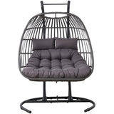 OTSUN Double Egg Swing Chair, Outdoor Wicker Hammock Chair with Cushions and Headrest Pillow, 2 Person Patio Hanging Chair for Indoor Patio Porch Garden, Black OTSUN