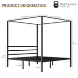 DWVO Canopy Bed Frame King, Four Poster Bed with Built-in Headboard, 14 Inch Platform Bed with Metal Slat, Noise Free, No Box Spring Needed, Black DWVO