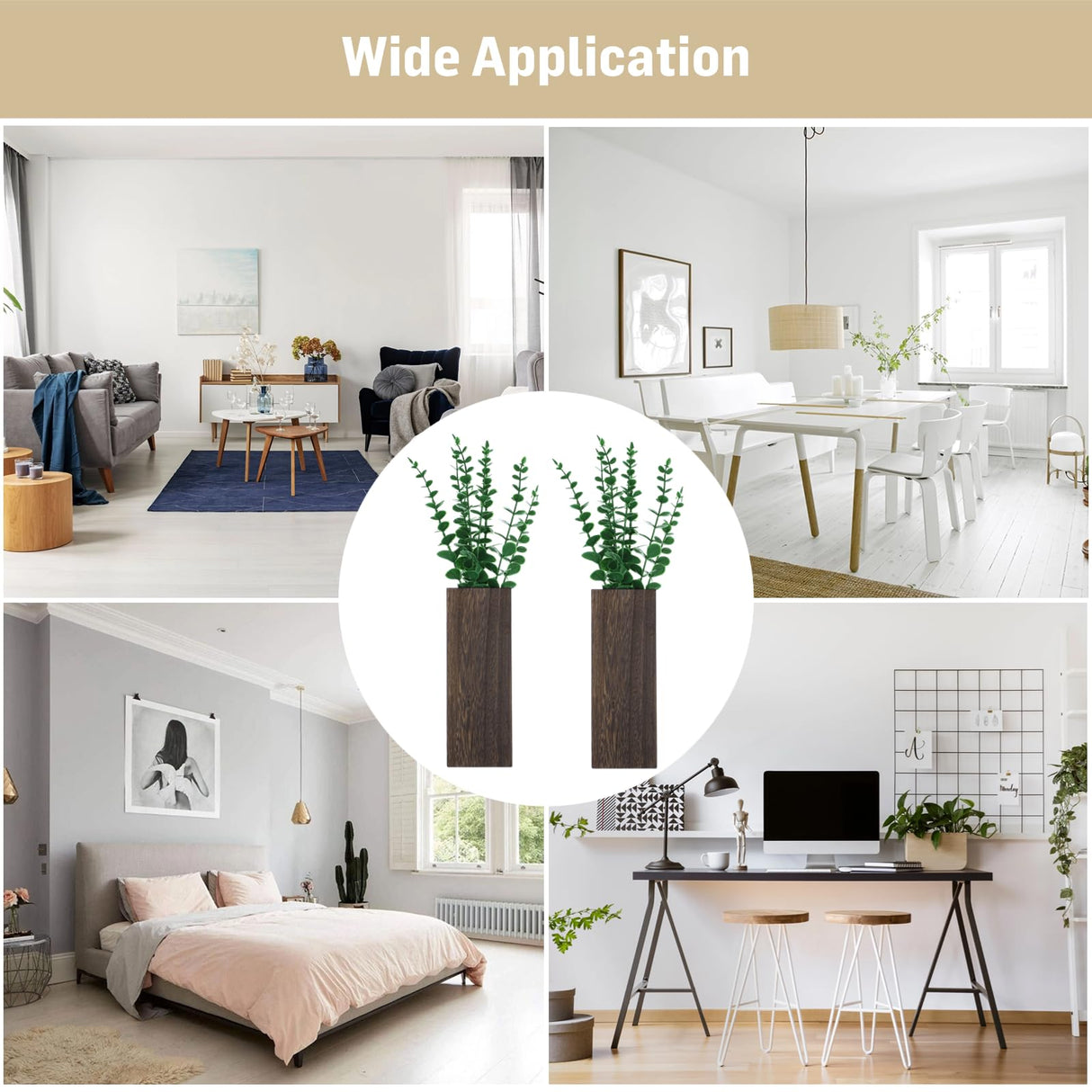 2 Pcs Wood Wall Planters,1.4''x3.3''x9.3''Farmhouse Wall Plant Pocket Vases with Artificial Eucalyptus, Fake Plants Greenery Wall Hanging Decors for Living Room, Bathroom,Bedroom,Office Decoration Lnrueg