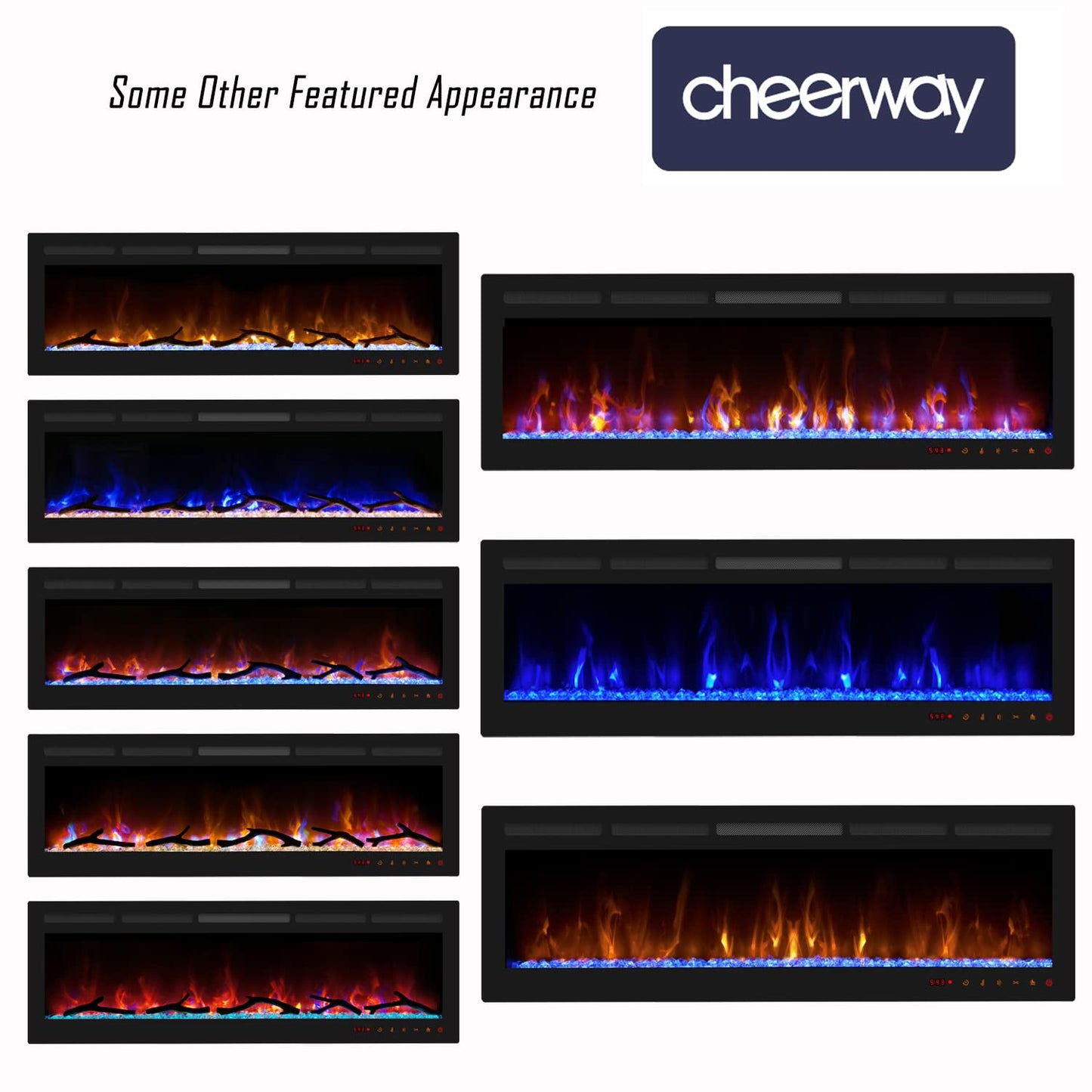 Cheerway 72 Inch Electric Fireplace, Recessed Fireplace Insert and Wall Mount Fireplace Heater with Remote & Touch Control, Adjustable Flame Color & Brightness, Log Set & Crystals, Child Lock & Timer