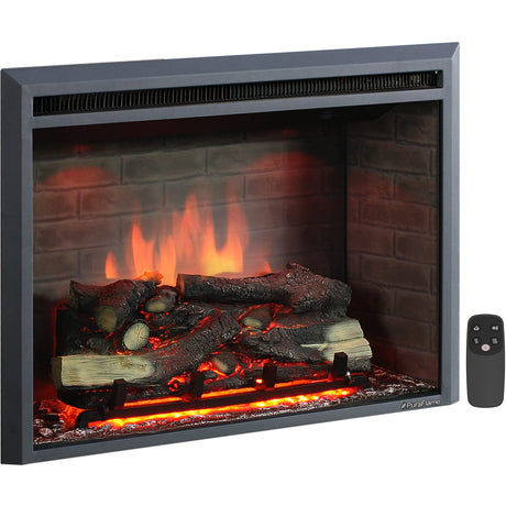 PuraFlame Western Electric Fireplace Insert with Fire Crackling Sound, Remote Control, 750/1500W, Black, 33 1/16 Inches Wide, 25 9/16 Inches High PuraFlame