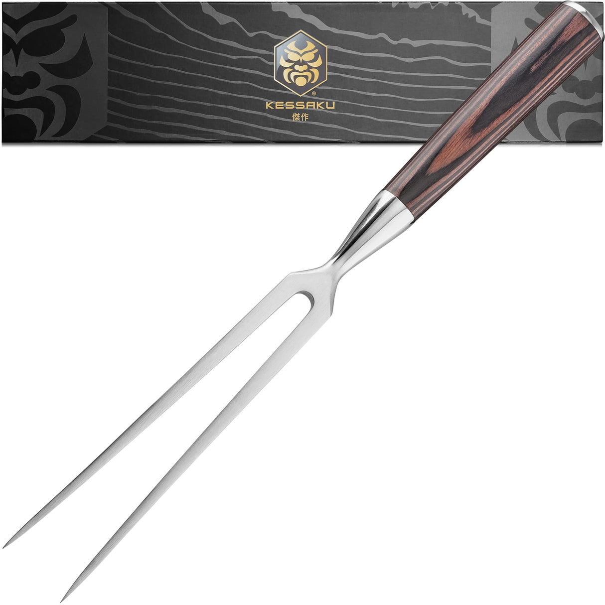 KESSAKU Meat Fork - 6 inch - Samurai Series - Dual-Prong Carving & BBQ Fork - Forged High Carbon Stainless Steel - Wood Handle KESSAKU