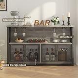 LVB Liquor Home/ Coffee Bar Cabinet, Industrial Farmhouse Modern Sideboard Buffet Cabinet for liquor and glasses with Wine Rack Storage for Kitchen Dining Living Room, Light Grey Oak 47 in LVB