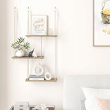 Fixwal Hanging Shelves for Wall, 3 Tier Boho Wall Decor Plant Rack Floating Shelves Rope Rustic Wood Organizer Storage Hanger for Aesthetic Home Bedroom Kitchen Bathroom- Rustic Brown Fixwal