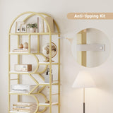CABIHOME Bookshelf 6-Tier Arched, 82" Tall Modern Bookcase with Geometric Metal Frame, Gold and White Large Open Storage Shelf for Living Room, Home, Office CABIHOME