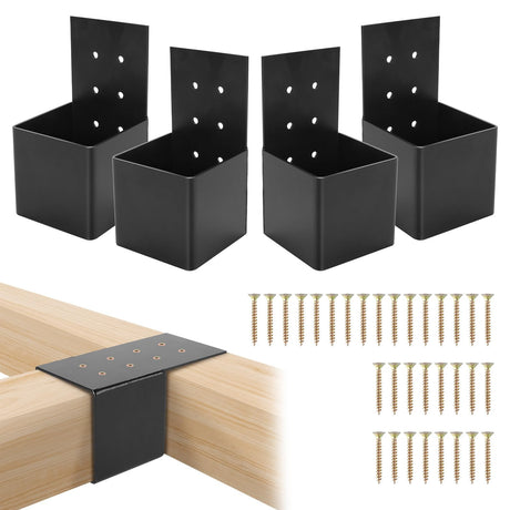 4 PCS Pergola Brackets Kit, Heavy Duty Pergola DIY Brackets Joist Bracket Connector Brace with Screws for 4''x4'' Wood Posts, Beam Support Bracket for Patio, Pergola, Log Cabin, Fence VavoStocks