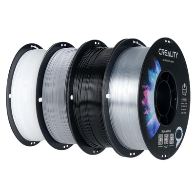 Creality 3D Printer Filament Bundle, PETG Filament 1.75mm Multicolor, Excellent Toughness High Precision, Odorless Non-Toxic Moistureproof, 1 kg X 4 Spools (Black, White, Gray, Transparent)