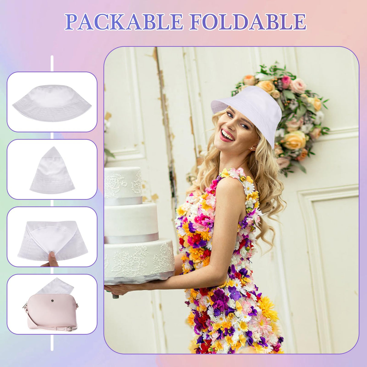 Ziimaikery 6 Pcs White Bucket Hats Bulk, Bucket Hat for Women Men Adult Summer Plain Fishing Bucket Cap Sublimation Hats Blank Beach Fishing Cap, Two Sided White, 22 Inches Circumference Ziimaikery